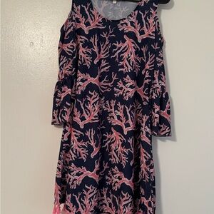 Navy and Pink Coral Print Dress